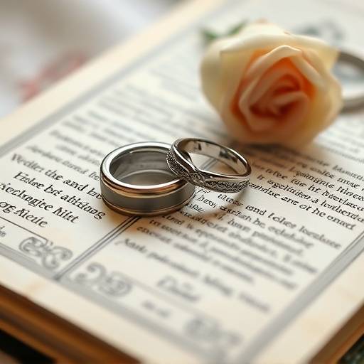 Close-up das alianäas de casamento sobre um livro antigo durante a cerimônia.